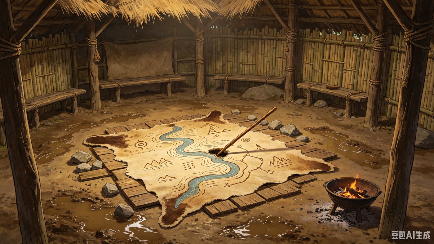 治水议事棚中的河道地图