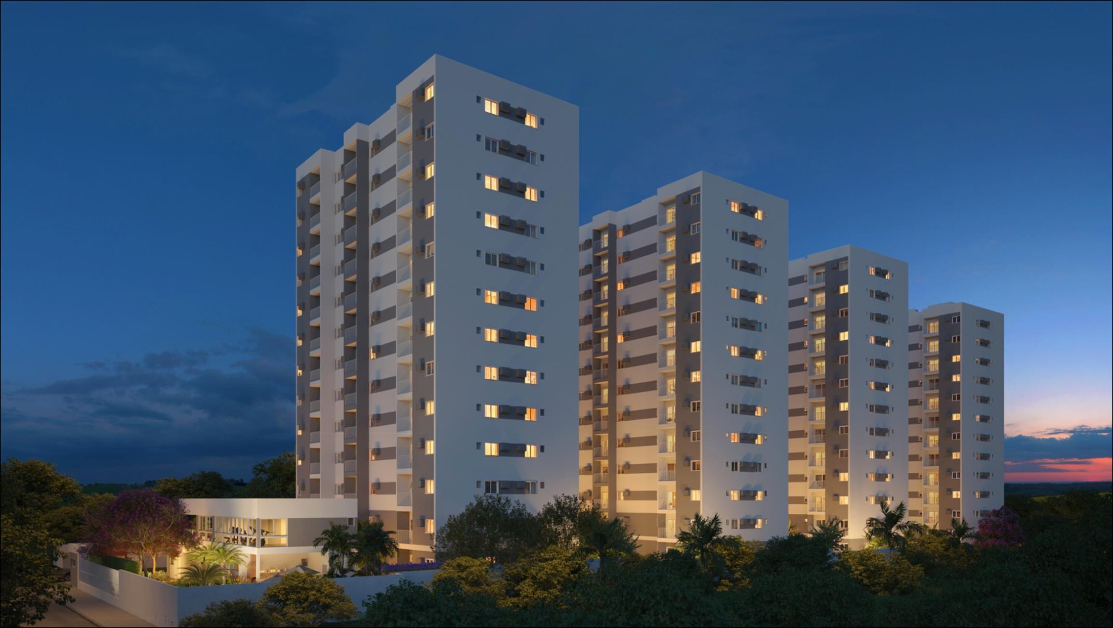 Fachada noturna do Città José Rufino Residence
