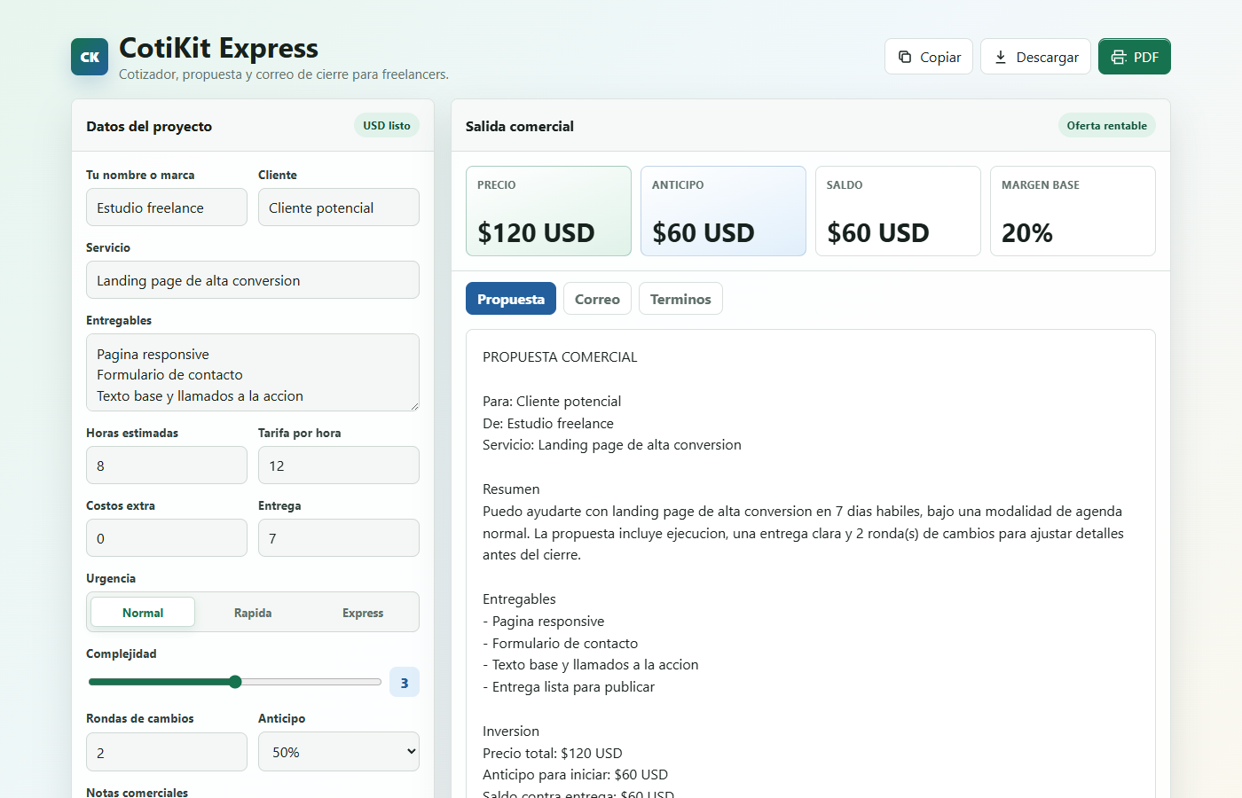 Vista previa de CotiKit Express