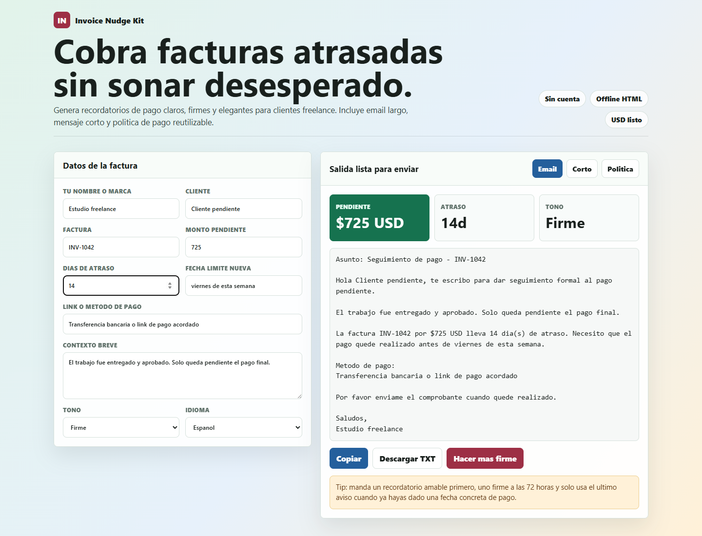 Vista previa de Invoice Nudge Kit