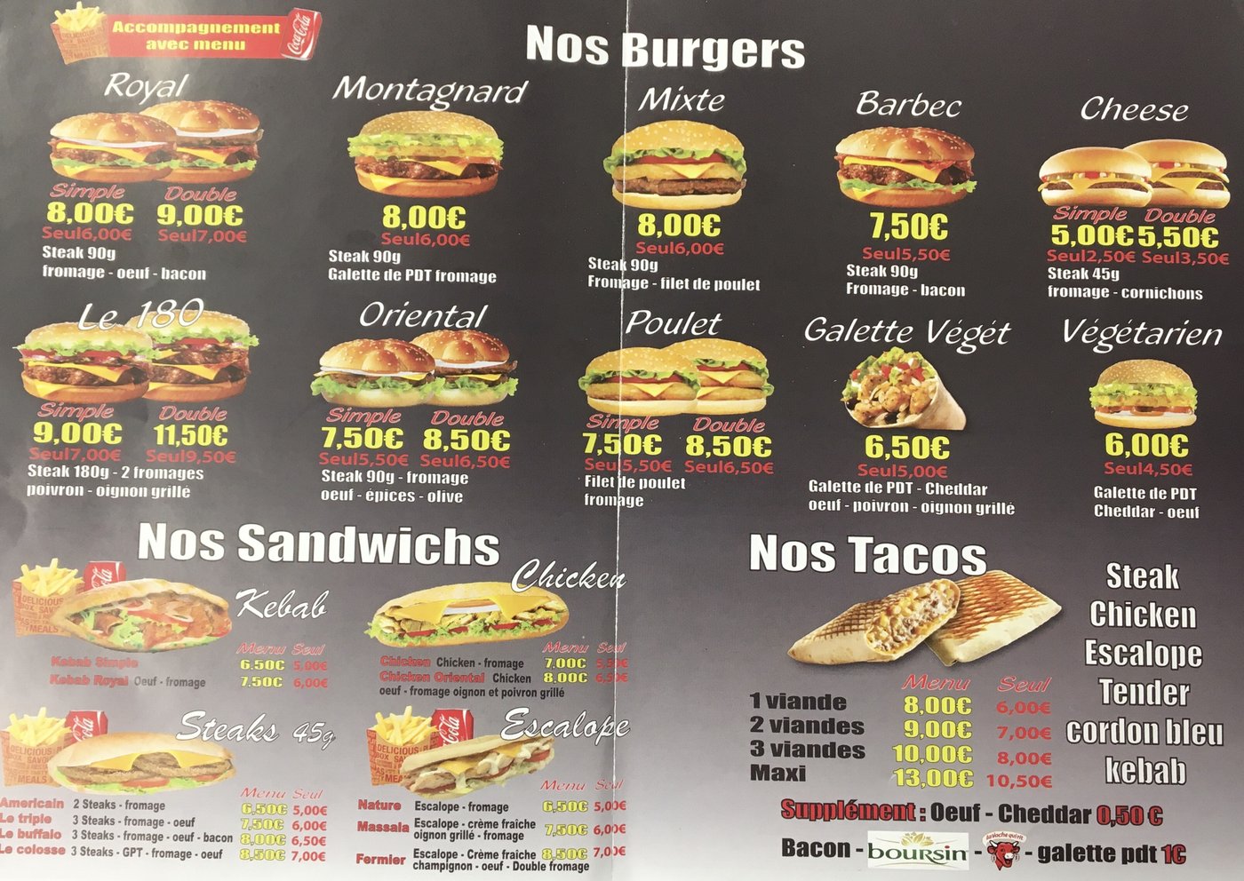 Carte Mail Burger — burgers, sandwichs, tacos